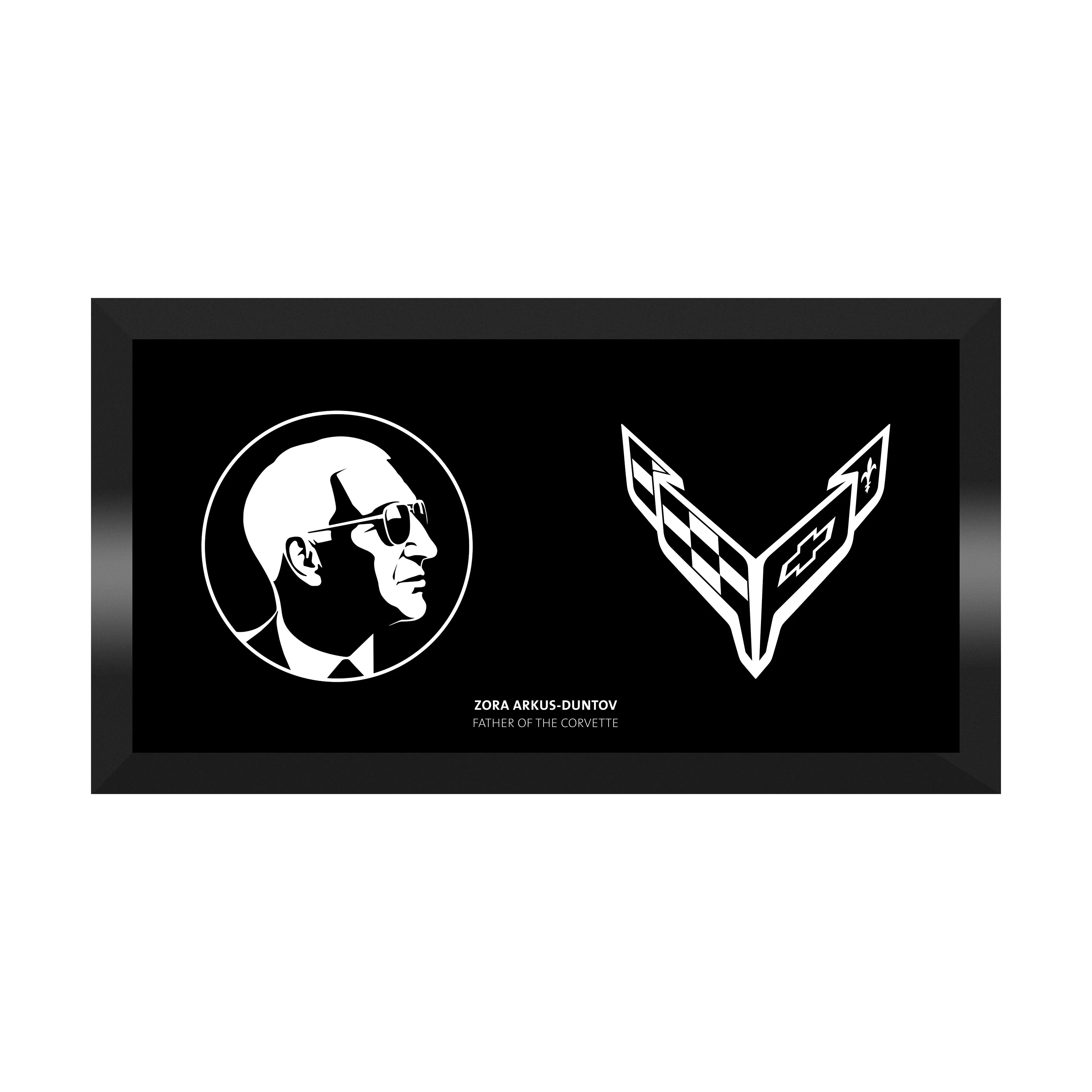 Zora "Father Of The Corvette" Corvette C8 Crossflags Framed Printed Canvas Art